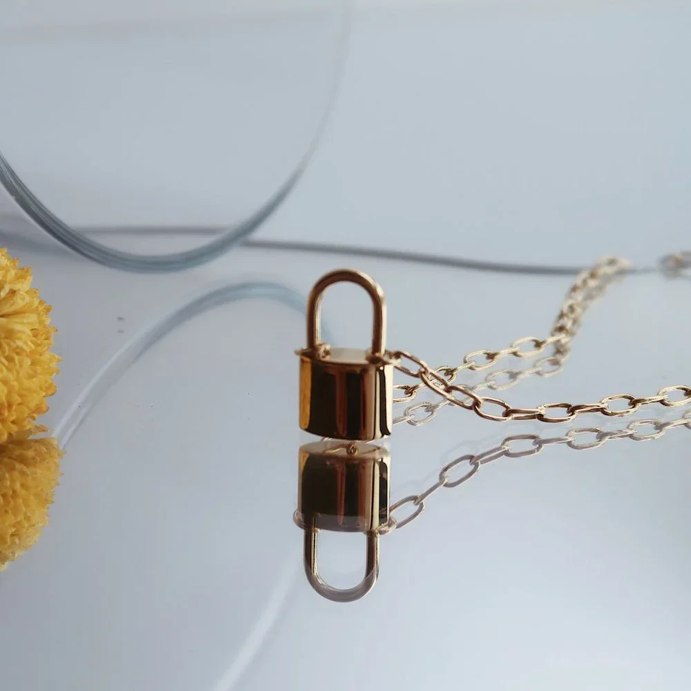 NEW 18K Gold Plated Lock Padlock Pendant Link Chain Paper Clip Necklace - Picture 5 of 6
